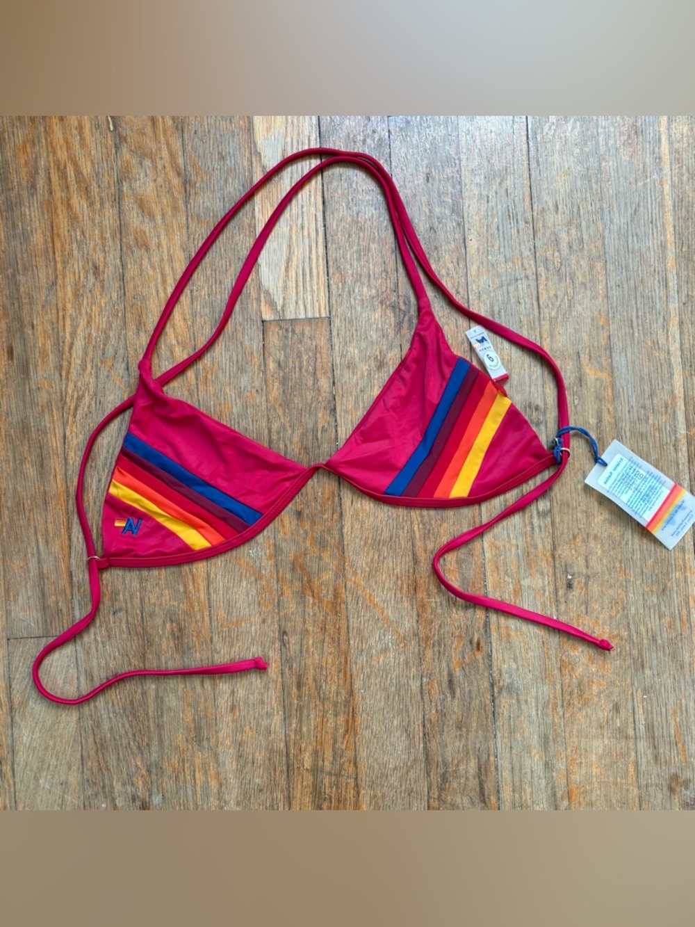 Aviator Nation 5 Stripe Triangle Cross Back Bikini Top ~ sz Small ~ NWT